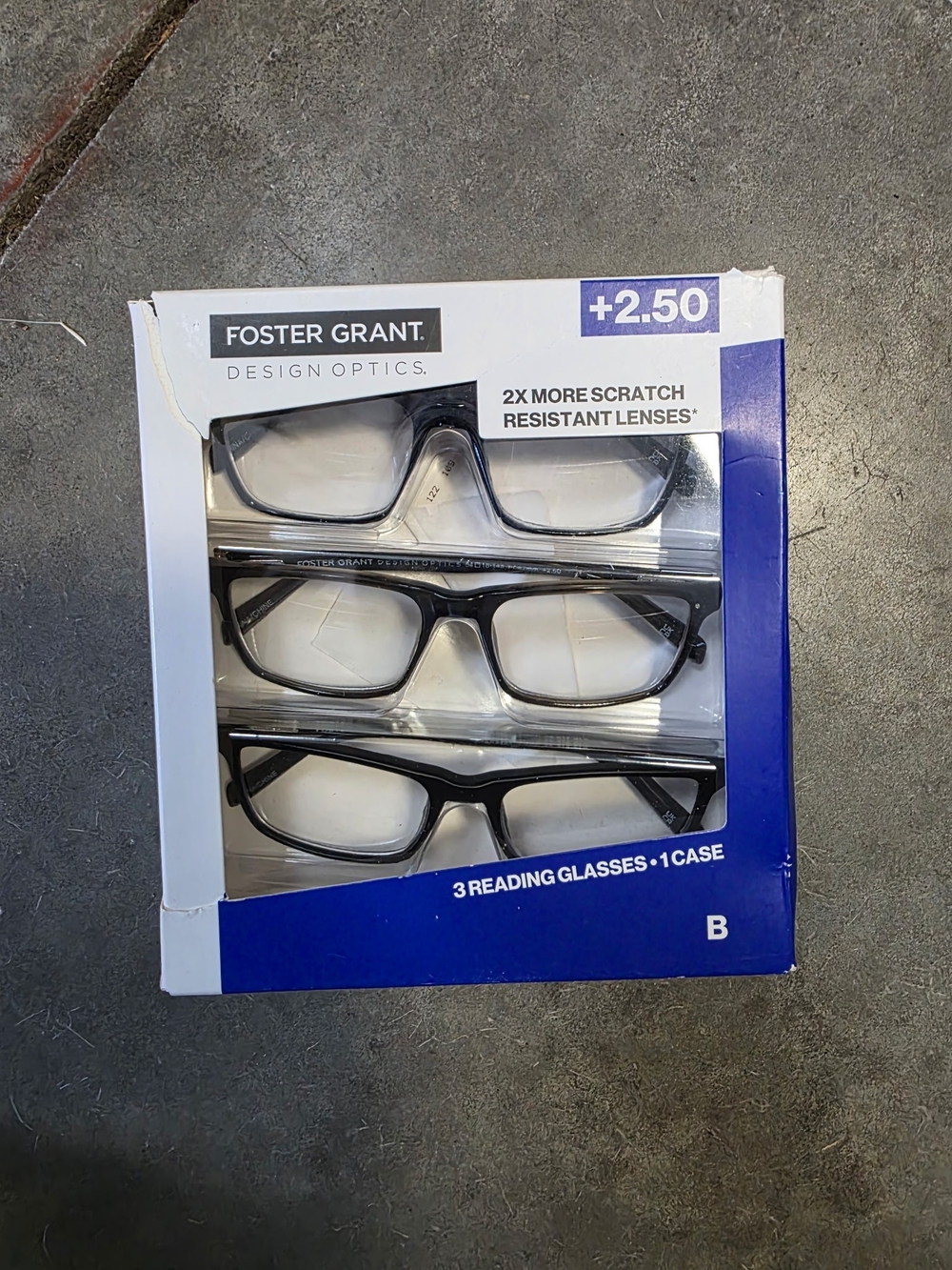 Foster Grant Black Reading Glasses 3-Pack +2.50
